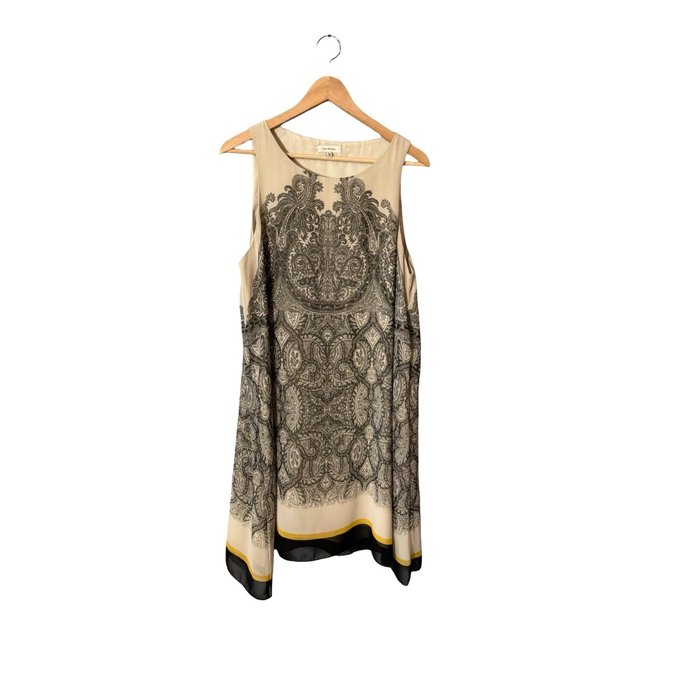 Max Studio Paisley Medallion Sleeveless Shift Dress Size L Beige Black Poly